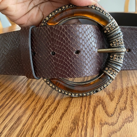 Chico’s Tortoise Toned Bold Buckle Leather Belt - Picture 1 of 9
